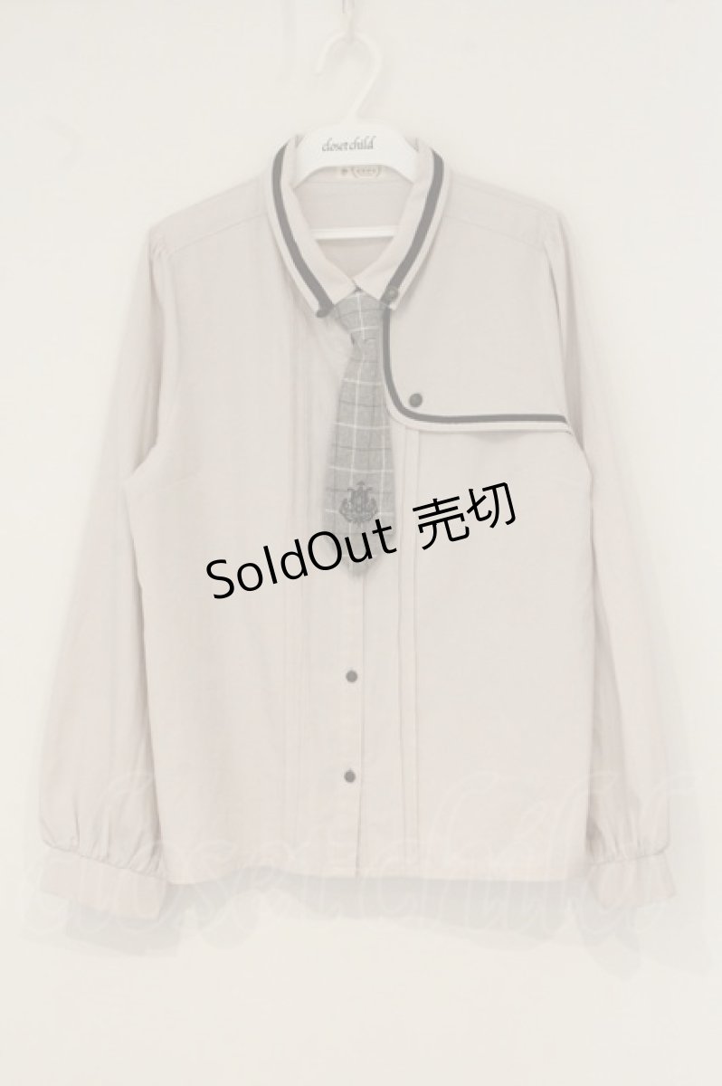 画像1: axes femme / エンブレム刺繍ネクタイ付ブラウス L ベージュ O-26-06-14-1004-AX-BL-IG-OS (1)