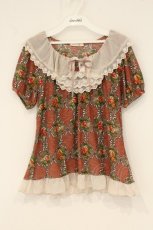 画像1: axes femme / シフォンフリル花柄チュニック M ブラウン×生成り×アカ系 O-26-06-14-1036-AX-TO-IG-OS (1)