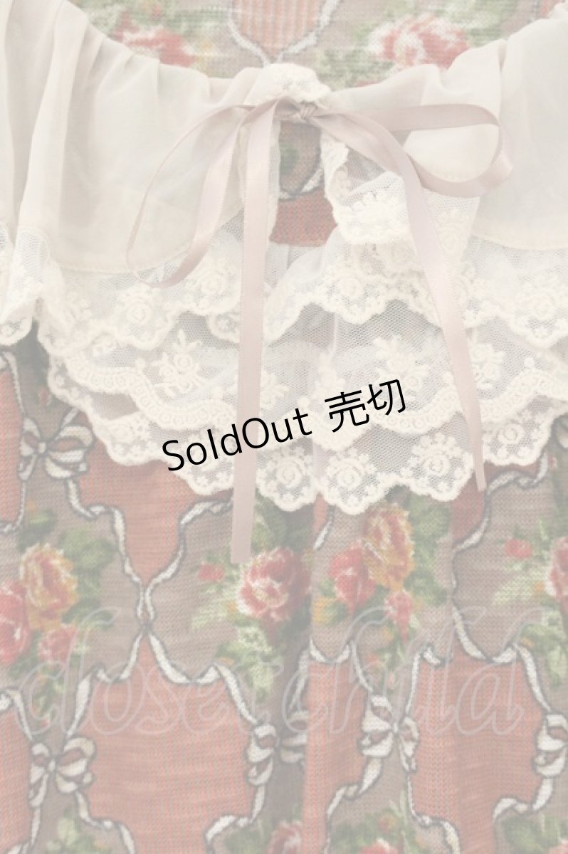 画像2: axes femme / シフォンフリル花柄チュニック M ブラウン×生成り×アカ系 O-26-06-14-1036-AX-TO-IG-OS (2)