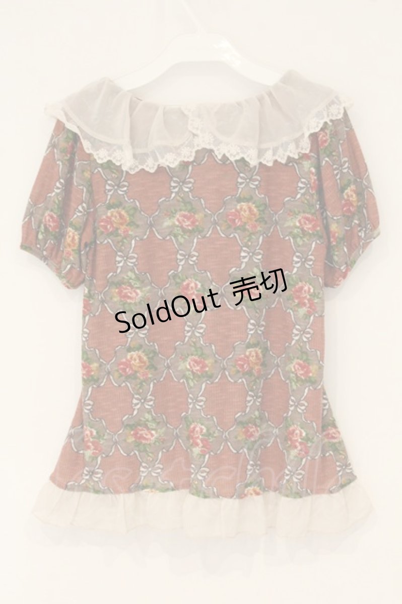 画像3: axes femme / シフォンフリル花柄チュニック M ブラウン×生成り×アカ系 O-26-06-14-1036-AX-TO-IG-OS (3)