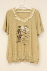 画像1: axes femme / ねこボーダースカラップトップス M イエロー O-26-06-14-1051-AX-TO-IG-OS (1)