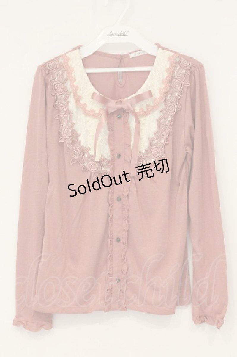画像1: axes femme / フロントレース&レース襟カットソー M ピンク O-26-06-14-1070-AX-TO-IG-OS (1)