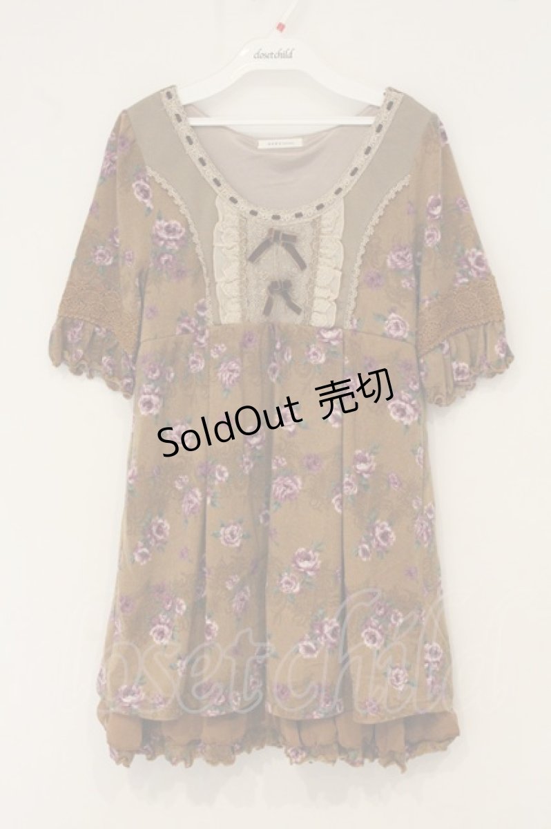 画像1: axes femme / 2リボン&薔薇柄半袖チュニック M アンバー O-26-06-14-1074-AX-OP-IG-OS (1)