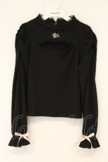 画像1: Rojita / ロゴ刺繍デコルテ開きリブ　トップス F クロ O-26-06-14-1097-LO-TO-OW-OS (1)