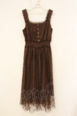 画像1: mille fille closet by LODISPOTTO / ミニハート刺繍チュールロングキャミドレスワンピース  ブラウン O-26-06-16-043-LO-OP-IG-OS (1)