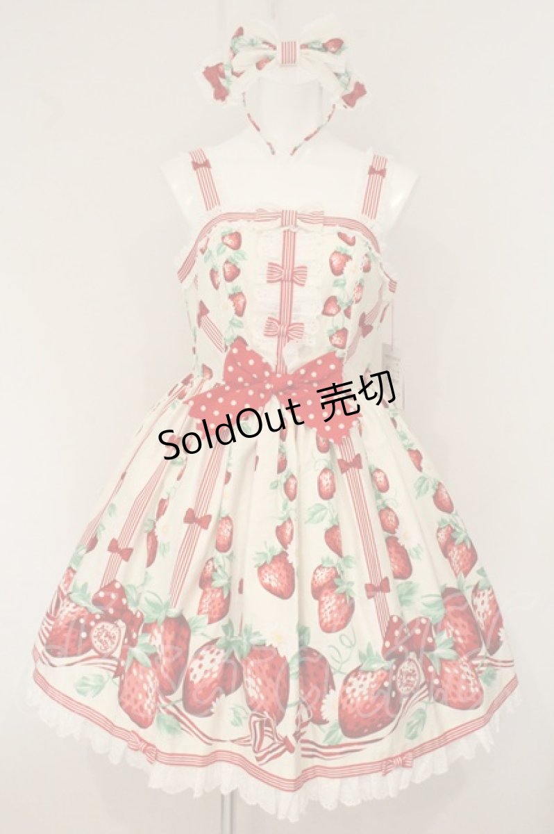 画像1: Angelic Pretty / 摘みたていちごジャンパースカートSet  オフシロ O-26-06-16-101-AP-OP-IG-OS (1)