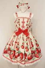 画像1: Angelic Pretty / 摘みたていちごジャンパースカートSet  オフシロ O-26-06-16-101-AP-OP-IG-OS (1)