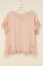 画像1: PINK HOUSE / ドットチュール切替Tシャツ  ピンク O-26-06-18-083-LO-TO-IG-OS (1)