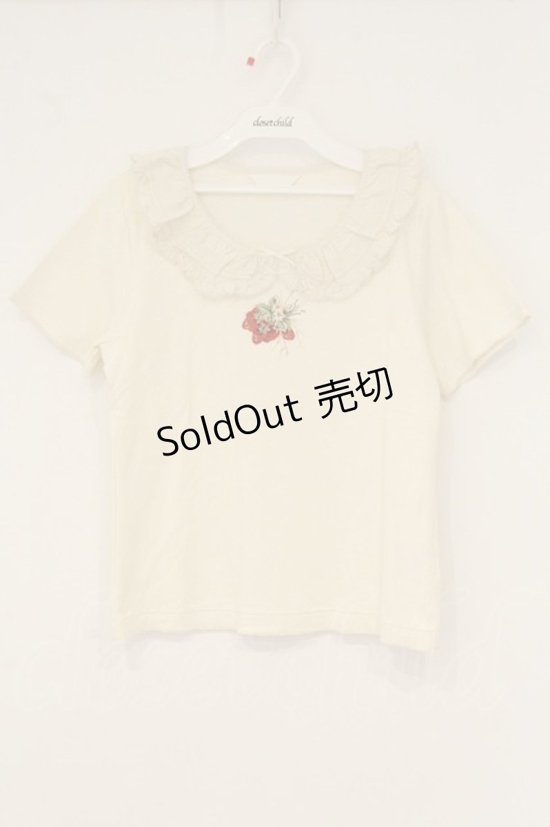 画像1: PINK HOUSE / いちご刺繍フリル襟Tシャツ 3(M) オフシロ O-26-06-18-092-LO-TS-IG-OS (1)