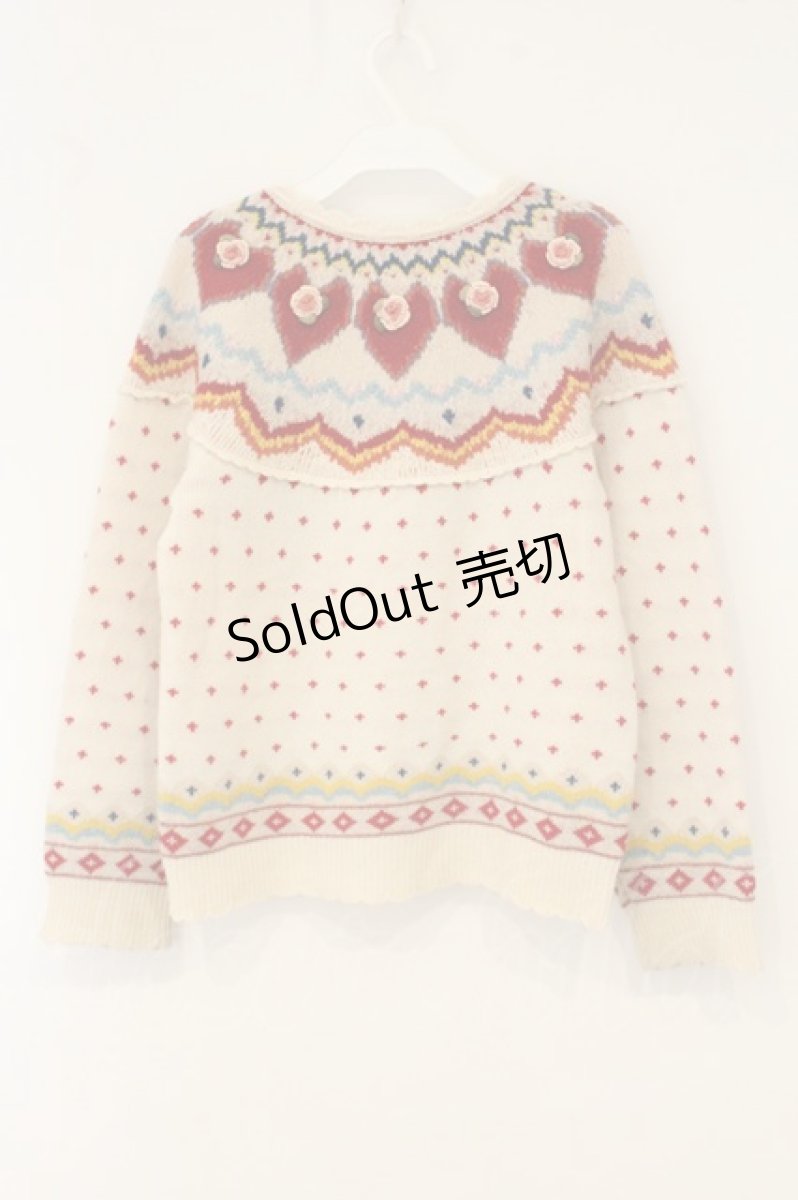 画像5: PINK HOUSE / ローズモチーフハートノルディックニットカーディガン  アイボリー O-26-06-18-099-LO-TO-IG-OS (5)