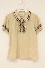 画像1: axes femme / 刺繍使いポロシャツ M ベージュ×ブラウン O-26-06-18-018-AX-TO-IG-OS (1)