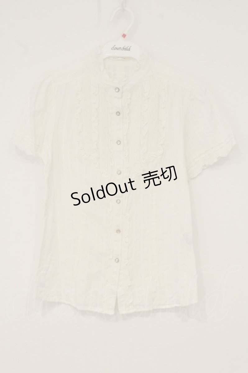 画像1: axes femme / フリルレースヨークブラウス M オフシロ O-26-06-18-022-AX-BL-IG-OS (1)