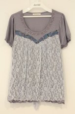 画像1: axes femme / ローズプリントレース切り替え半袖カットソー M ラベンダー O-26-06-18-024-AX-TO-IG-OS (1)