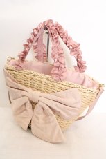 画像1: Maison de FLEUR / メイズフリルハンドルリボンSカゴバッグ  ピンク×ナチュラル O-26-06-19-061-LO-BG-IG-OS (1)