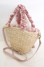 画像2: Maison de FLEUR / メイズフリルハンドルリボンSカゴバッグ  ピンク×ナチュラル O-26-06-19-061-LO-BG-IG-OS (2)