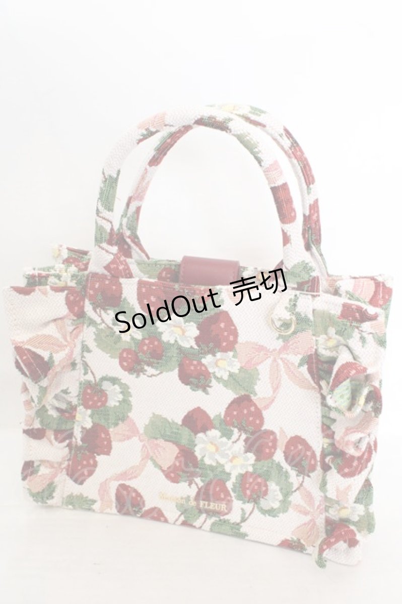 画像1: Maison de FLEUR / いちごゴブランフロントフリルバッグ  ピンク O-26-06-19-066-LO-BG-OW-OS (1)
