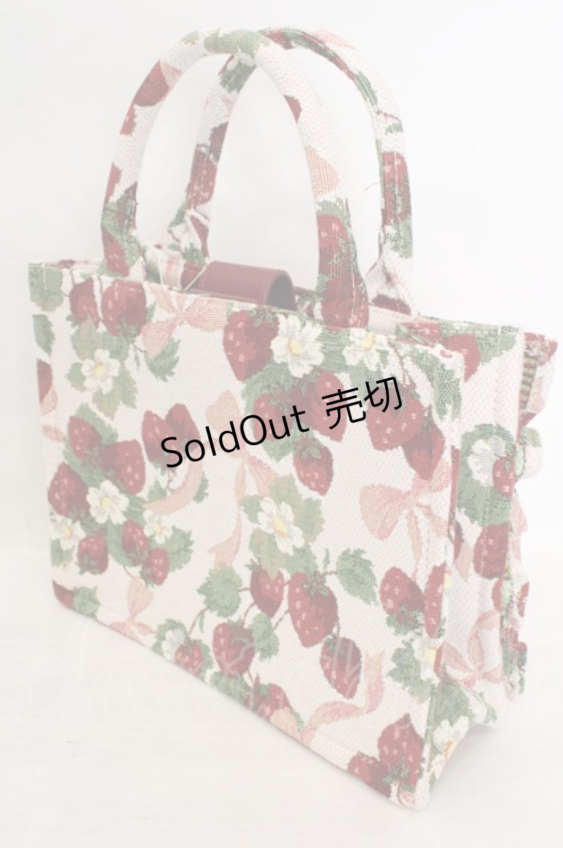 画像2: Maison de FLEUR / いちごゴブランフロントフリルバッグ  ピンク O-26-06-19-066-LO-BG-OW-OS (2)