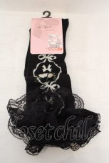 画像1: m petit by misako / ECAMOVKバラリボン　オーバーニー 23-25cm クロ O-26-06-19-024-LO-ZA-OW-OS (1)