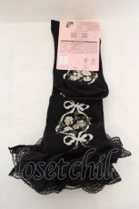 画像2: m petit by misako / ECAMOVKバラリボン　オーバーニー 23-25cm クロ O-26-06-19-024-LO-ZA-OW-OS (2)