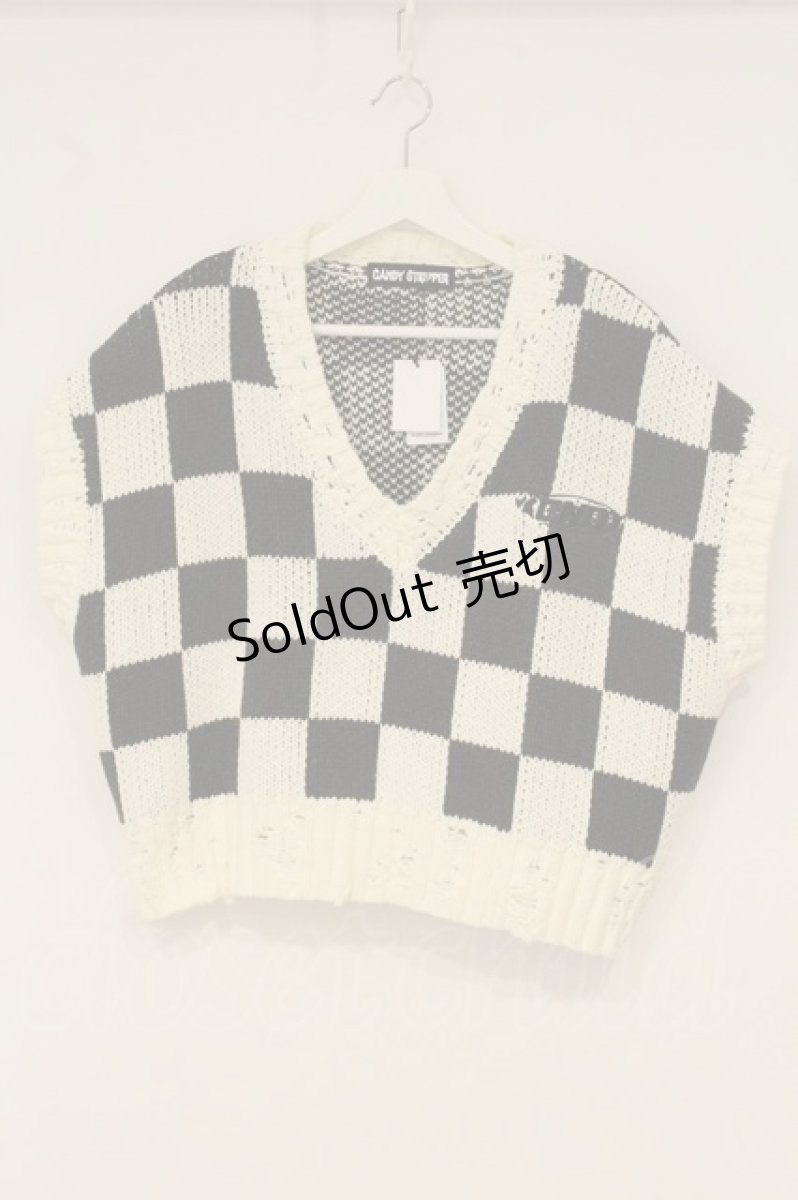 画像1: Candy Stripper / CHECKER KNIT　ベスト 2 ブラック×ホワイト O-26-06-20-036-PU-TO-OW-OS (1)