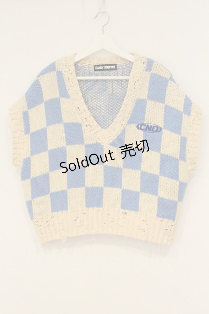 画像1: Candy Stripper / CHECKER KNIT　ベスト 2 アイボリー×サックス O-26-06-20-037-PU-TO-OW-OS (1)
