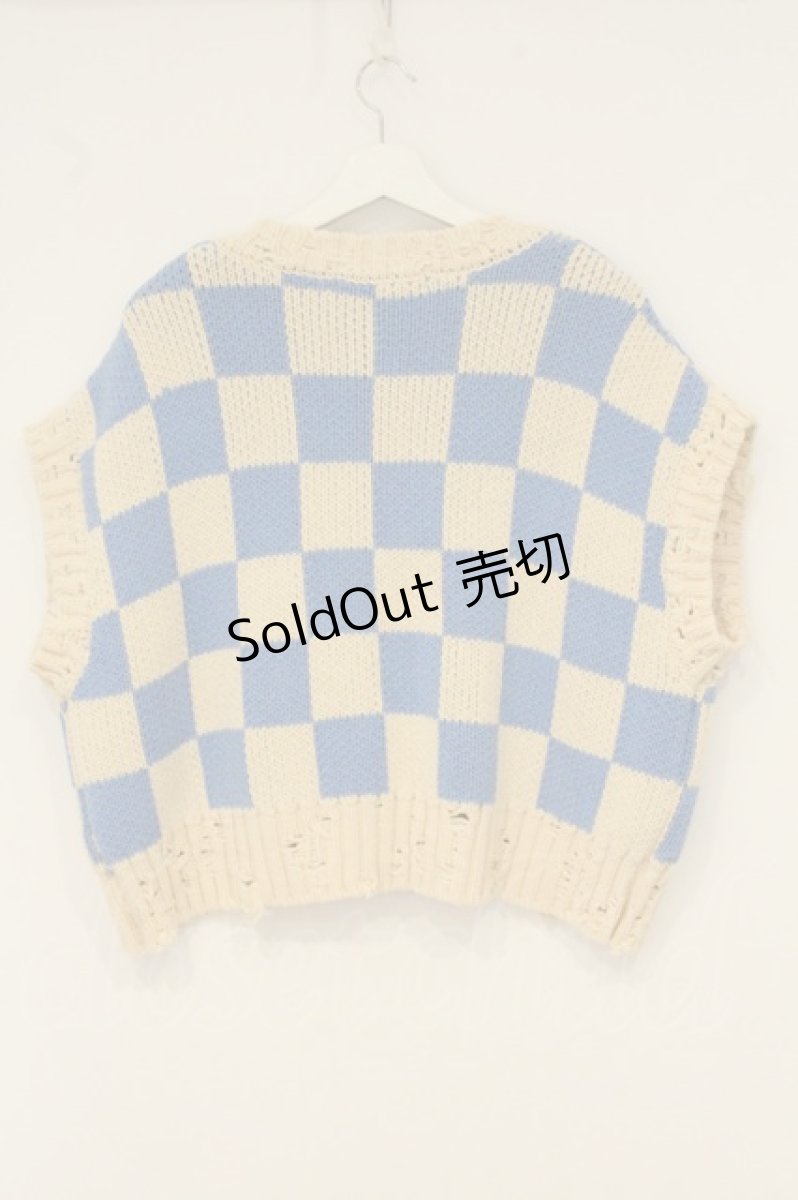 画像4: Candy Stripper / CHECKER KNIT　ベスト 2 アイボリー×サックス O-26-06-20-037-PU-TO-OW-OS (4)