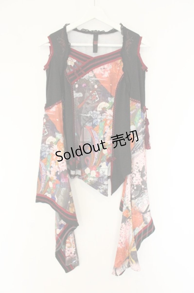 画像1: Ozz oneste / 着物袖カットソー  ブラックｘレッド O-26-06-20-1018-OO-TO-YM-OS (1)