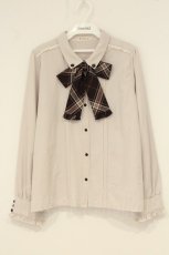 画像1: axes femme / リボンタイ付プチフリルブラウス L ベージュ×ワイン O-26-06-20-077-AX-BL-IG-OS (1)