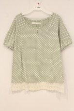 画像1: PINK HOUSE / 裾レースドットTシャツ  ミント×オフシロ O-26-06-20-079-LO-TO-IG-OS (1)