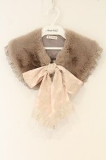 画像1: axes femme / リボンレースファーティペット 650×110mm ピンクグレー O-26-06-20-021-AX-ZA-IG-OS (1)
