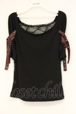 画像1: Qutie Frash / バックメッシュオフショルTシャツ  ブラック×レッド O-26-06-22-034-QU-TO-OW-OS (1)