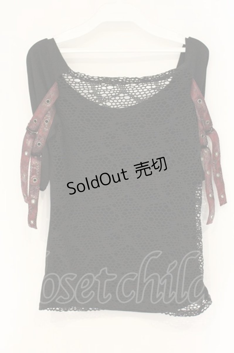 画像3: Qutie Frash / バックメッシュオフショルTシャツ  ブラック×レッド O-26-06-22-034-QU-TO-OW-OS (3)