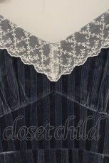 画像2: axes femme POETIQUE / ストライプベロアワンピース M ブルー O-26-06-23-034-AX-OP-OW-OS (2)