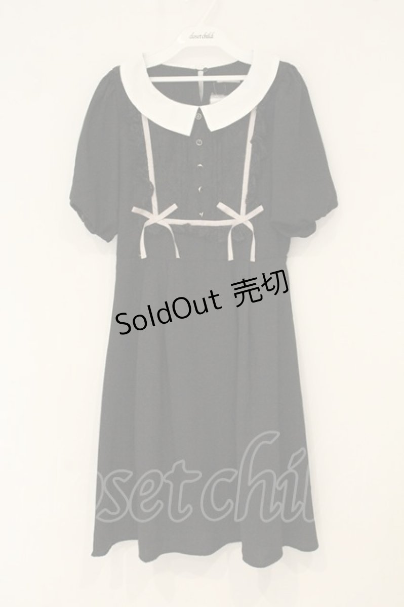 画像1: axes femme POETIQUE / レースブロッキングパフ袖ワンピース M クロ O-26-06-23-047-AX-OP-OW-OS (1)