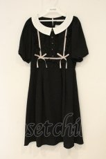 画像1: axes femme POETIQUE / レースブロッキングパフ袖ワンピース M クロ O-26-06-23-047-AX-OP-OW-OS (1)