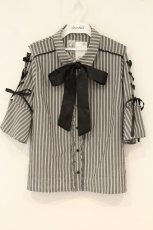 画像1: axes femme POETIQUE / 袖レースアップブラウス M クロ O-26-06-23-058-AX-BL-OW-OS (1)