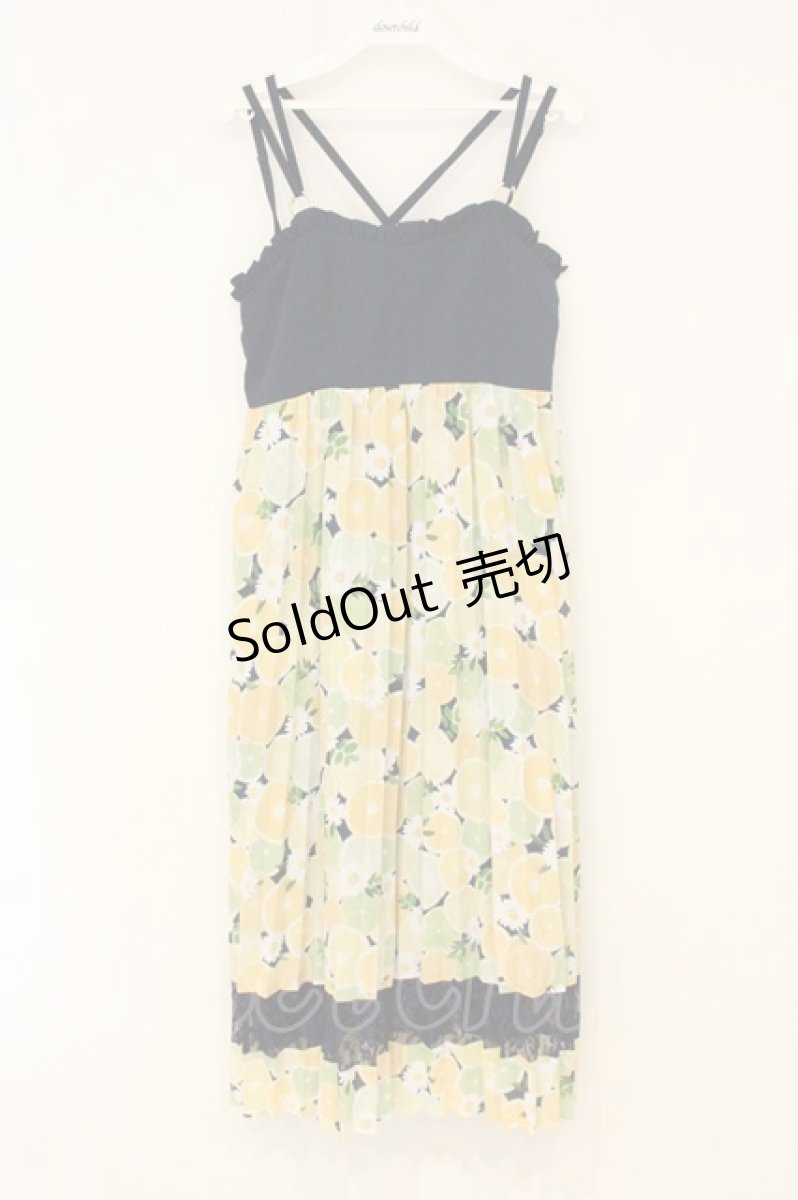 画像1: axes femme POETIQUE / レモン柄ワンピース M ネイビー×イエロー O-26-06-23-061-AX-OP-OW-OS (1)