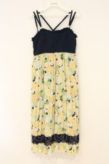 画像1: axes femme POETIQUE / レモン柄ワンピース M ネイビー×イエロー O-26-06-23-061-AX-OP-OW-OS (1)