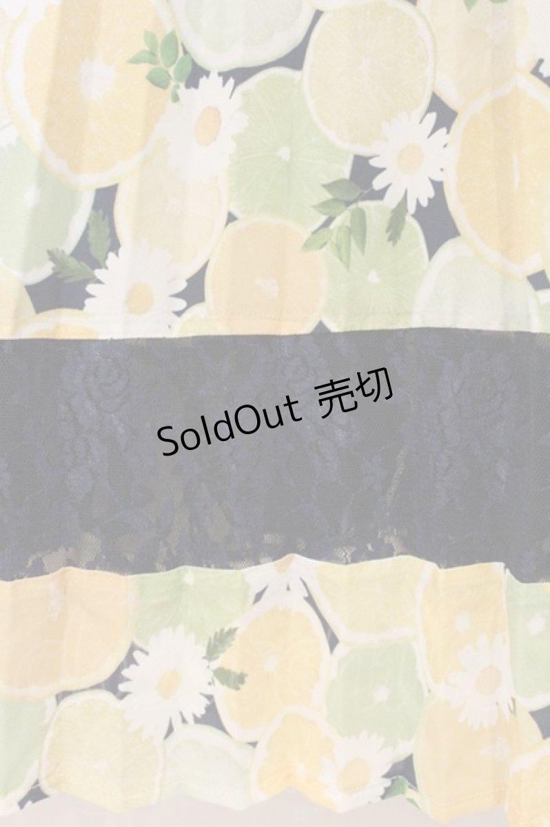 画像2: axes femme POETIQUE / レモン柄ワンピース M ネイビー×イエロー O-26-06-23-061-AX-OP-OW-OS (2)