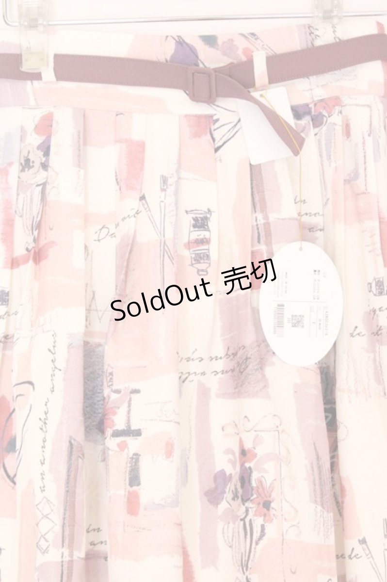 画像2: an another angelus / ペインティングアート柄タックスカート F モーブ O-26-06-23-1032-CA-SK-OW-OS (2)
