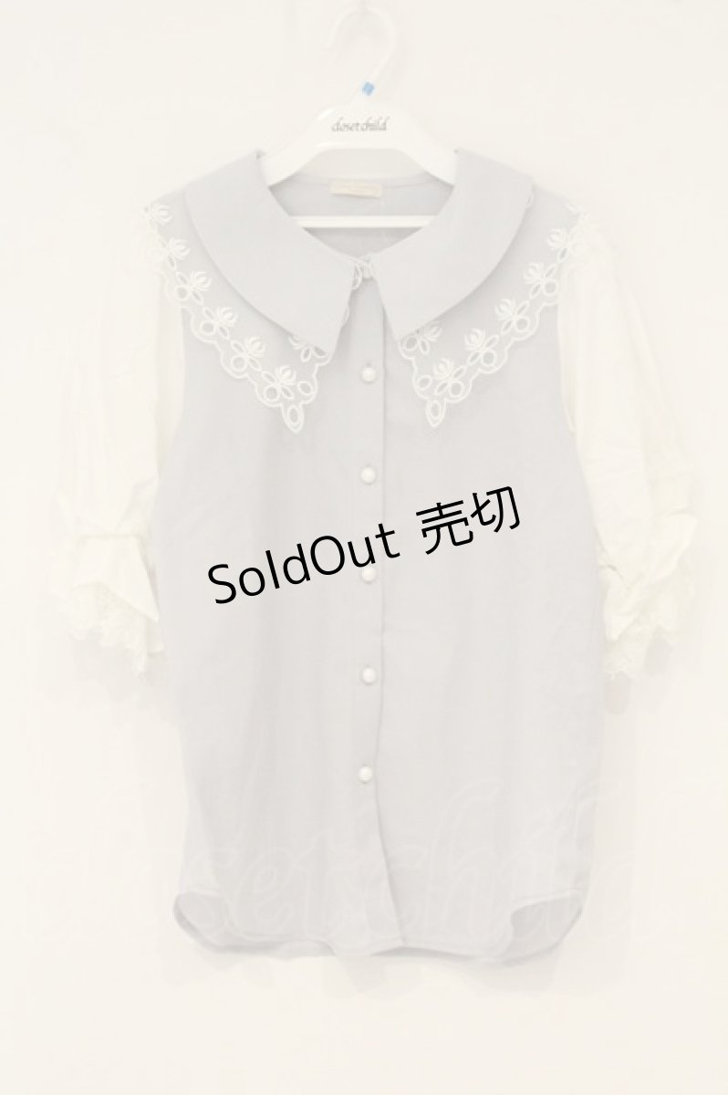 画像1: axes femme POETIQUE / レース襟パフ袖ブラウス M サックス O-26-06-23-070-AX-BL-OW-OS (1)