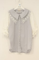 画像1: axes femme POETIQUE / レース襟パフ袖ブラウス M サックス O-26-06-23-070-AX-BL-OW-OS (1)