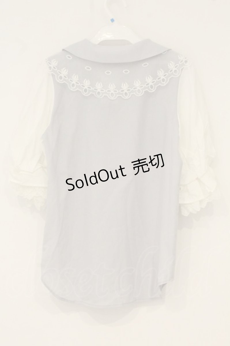 画像3: axes femme POETIQUE / レース襟パフ袖ブラウス M サックス O-26-06-23-070-AX-BL-OW-OS (3)