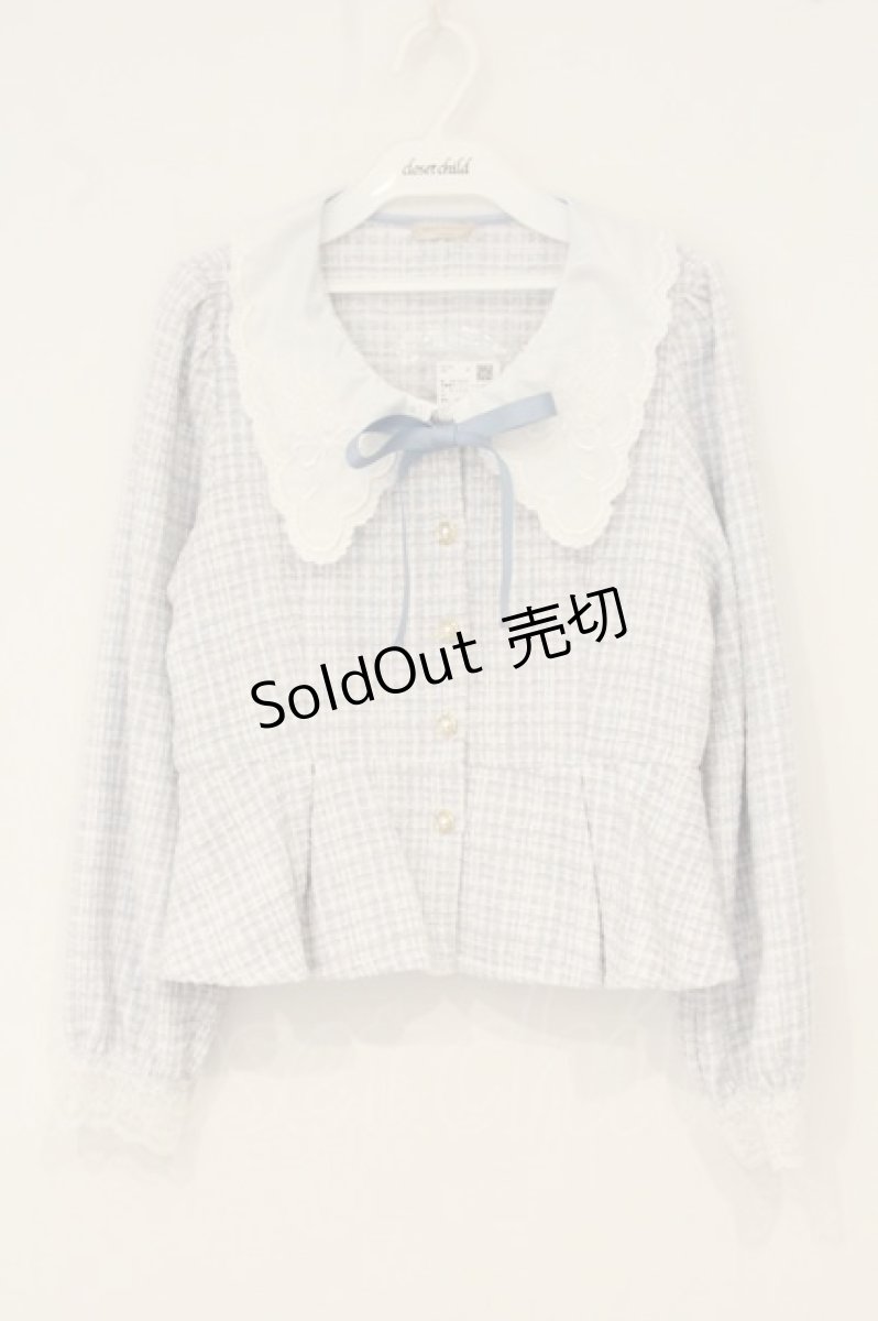 画像1: axes femme POETIQUE / 刺繍襟モールツイードジャケット M サックス O-26-06-23-013-AX-JA-OW-OS (1)