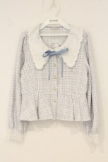 画像1: axes femme POETIQUE / 刺繍襟モールツイードジャケット M サックス O-26-06-23-013-AX-JA-OW-OS (1)