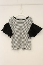 画像1: axes femme / コットン袖ボーダーＴシャツ F クロ O-26-06-23-021-AX-TO-OW-OS (1)
