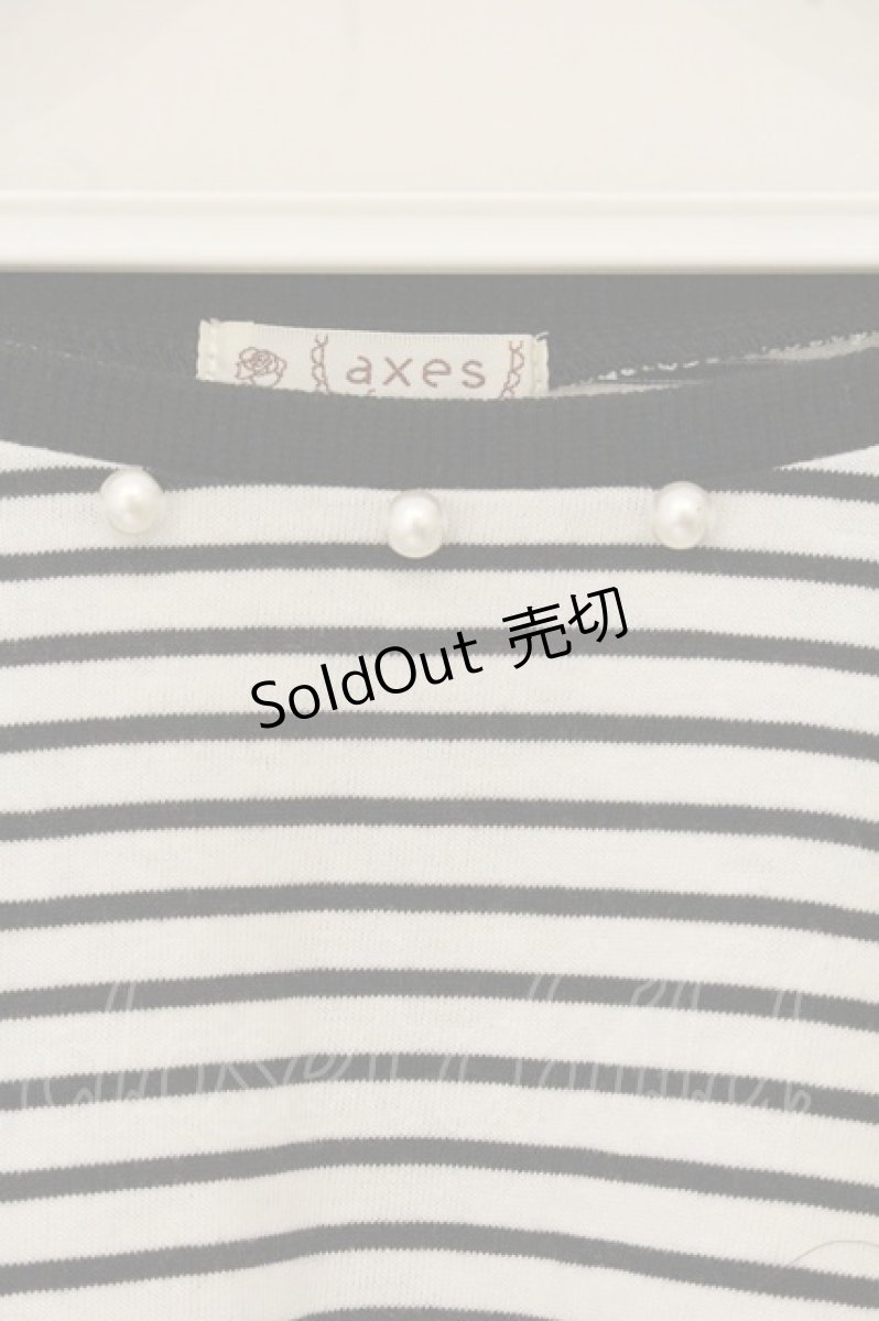 画像2: axes femme / コットン袖ボーダーＴシャツ F クロ O-26-06-23-021-AX-TO-OW-OS (2)