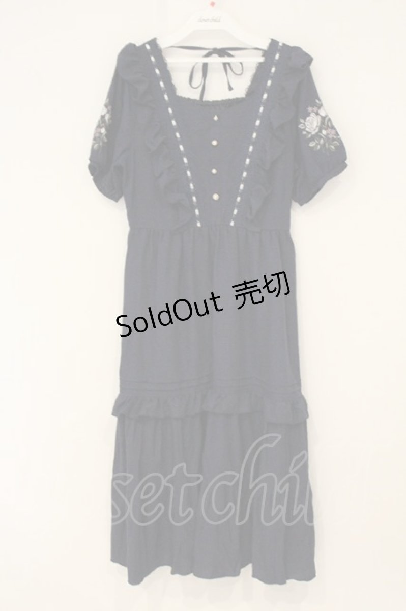 画像1: axes femme / ハシゴレース×袖バラ刺繍ワンピース F ネイビー O-26-06-23-031-AX-OP-OW-OS (1)