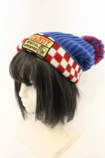 画像1: Candy Stripper / ボンボン付きチェッカーニットキャップ  ブルーｘレッド O-26-06-26-026-PU-AC-YM-OS (1)
