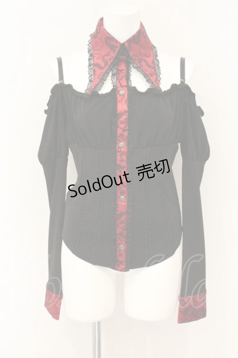 画像1: Qutie Frash / ドラゴンサテン襟オフショルブラウス【旧タグ】  ブラック×レッド O-26-06-27-009-QU-BL-IG-OS (1)